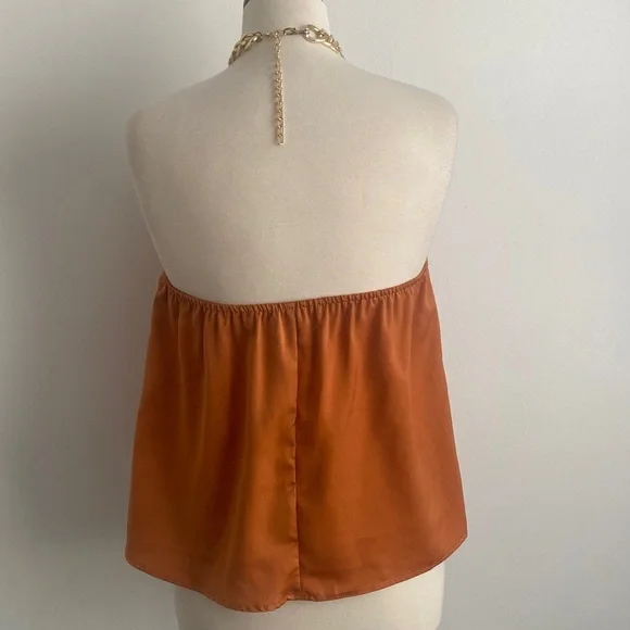 DO+BE Milah Satin Chain Halter Top Size Small in Rust - Picture 4 of 9
